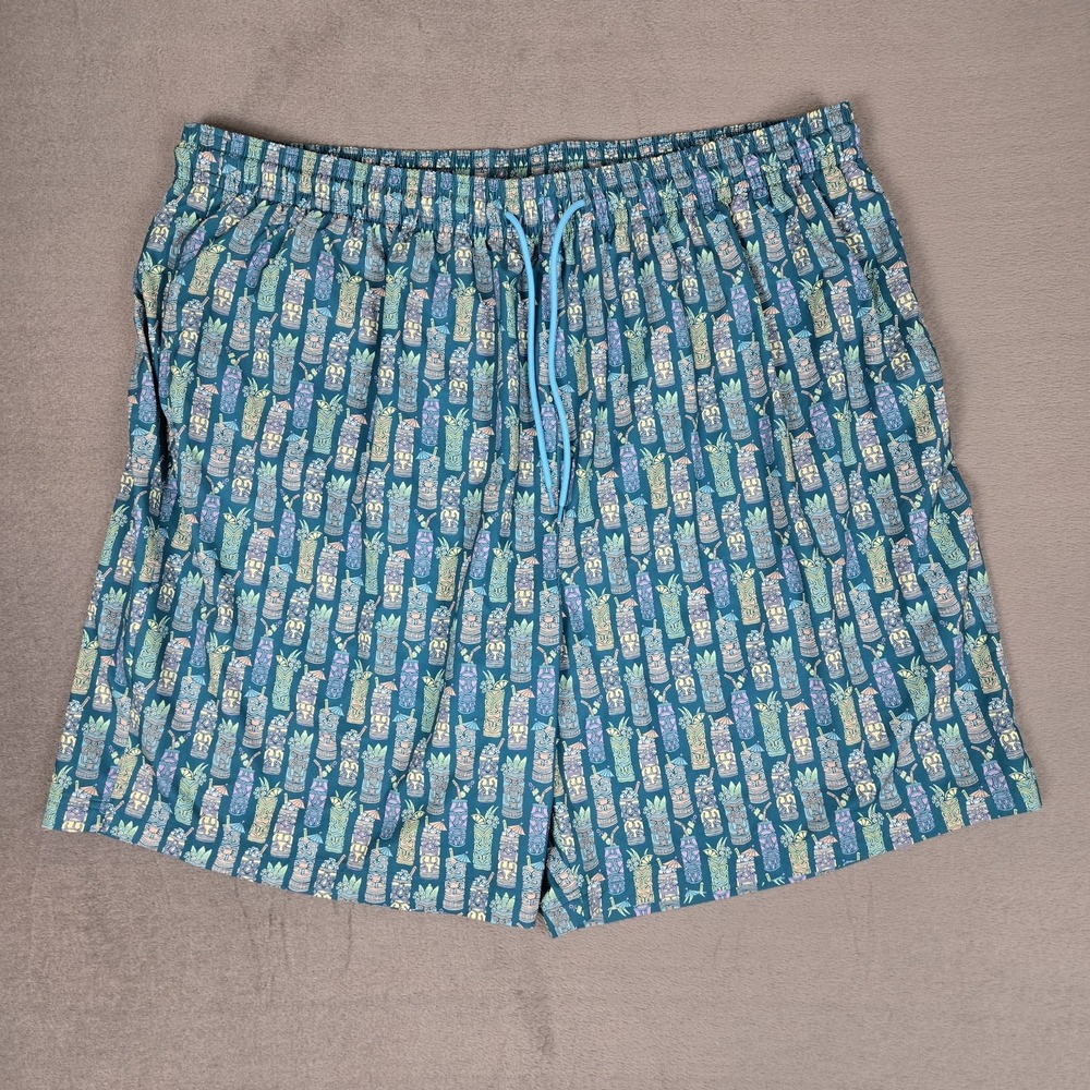 Men's Blue Patterned Swim Trunks - Lightweight Beach Shorts